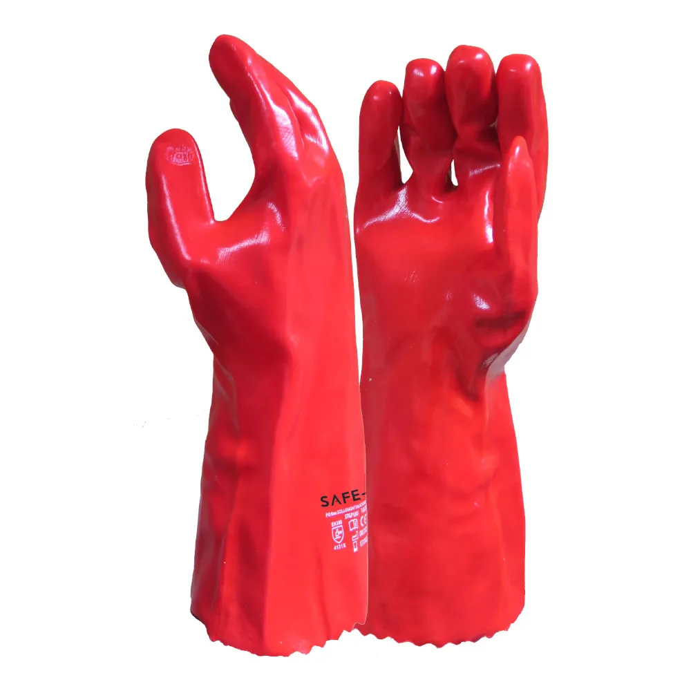 PVC Dipped Gauntlet Gloves 35cm - Case of 60 Pairs — Red